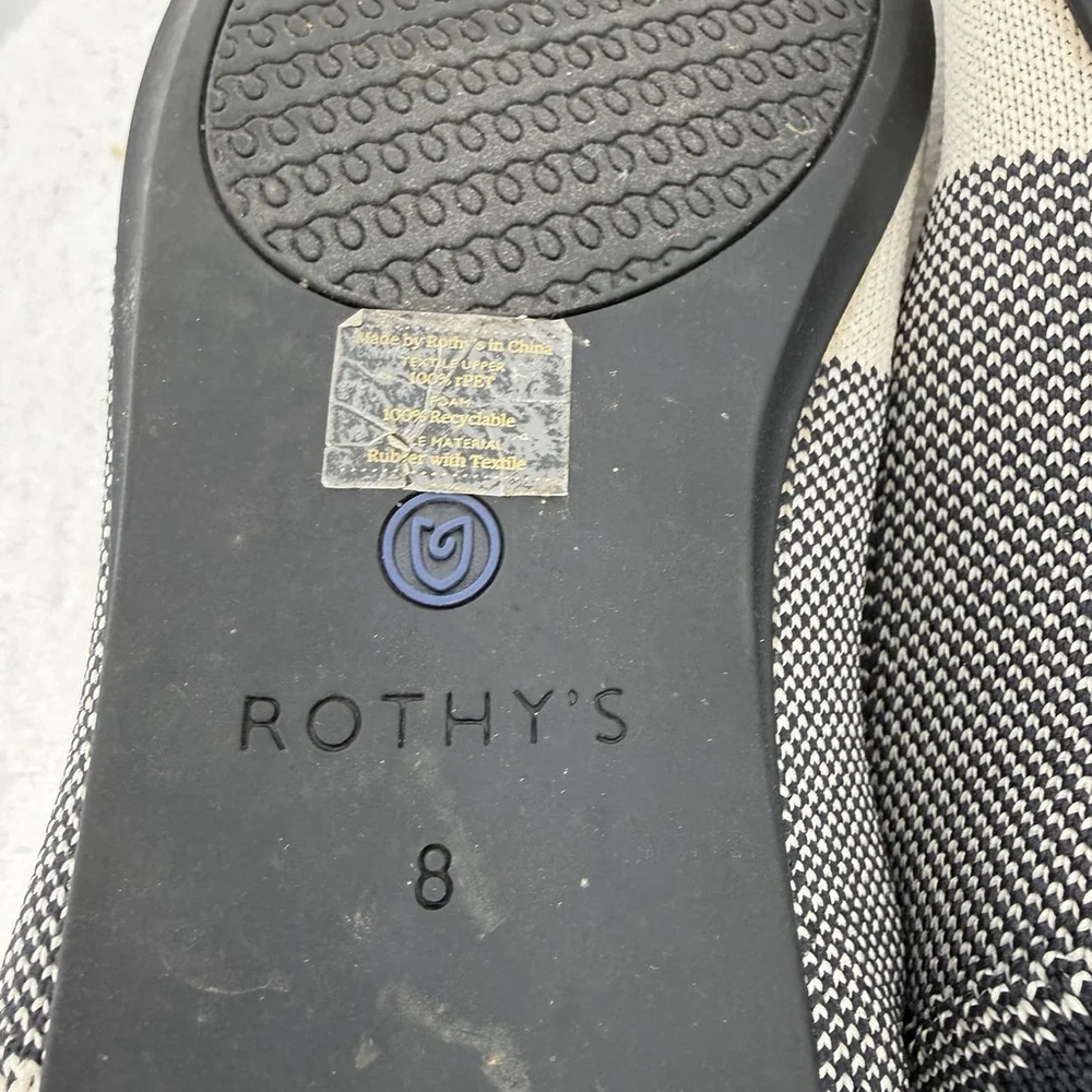Rothy's Womens The Flat Slip On Shoes Black White Plaid Round Toe Size 8